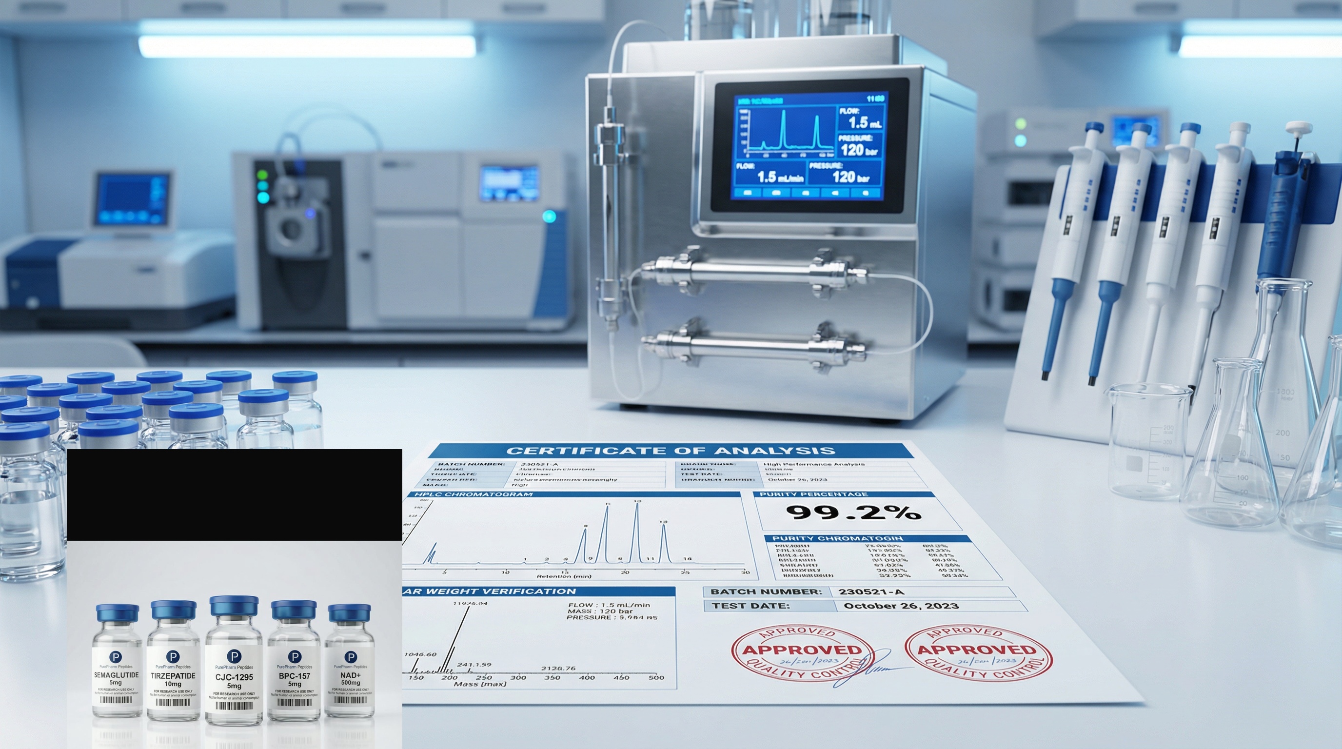 Professional Laboratory with Testing Equipment and Certificate of Analysis